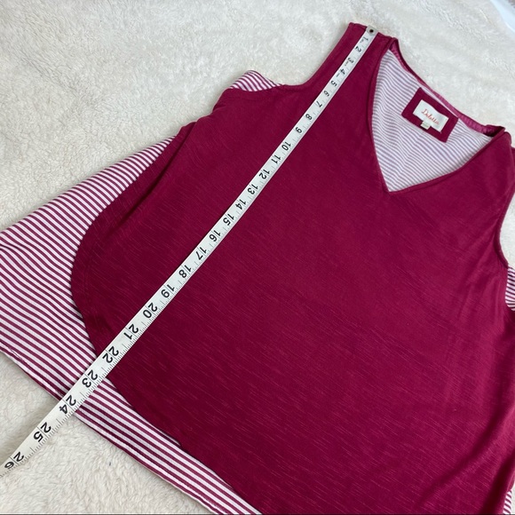 Anthro Deletta Fuchsia Overlay Striped V Neck S - Picture 9 of 12